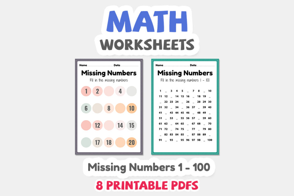 Maths worksheets, missing numbers 1 to 100 printable sheet for p