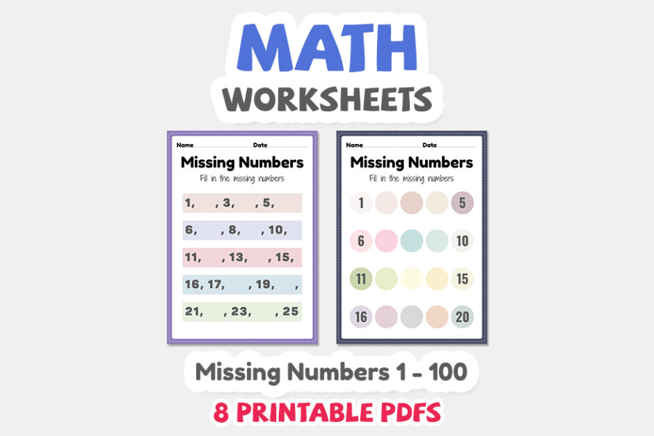 Maths worksheets, missing numbers 1 to 100 printable sheet for p